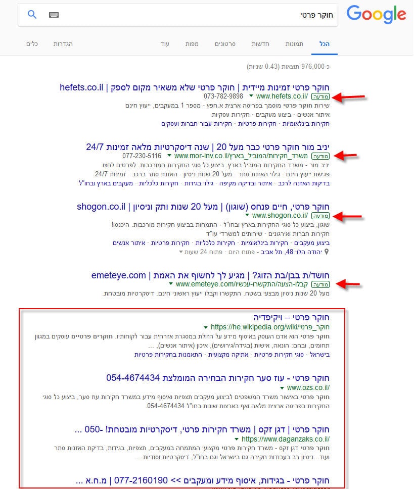 קידום חוקר פרטי בגוגל