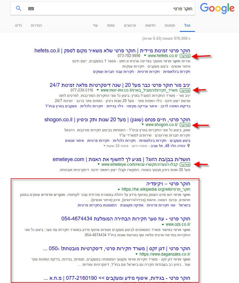 קידום חוקר פרטי בגוגל