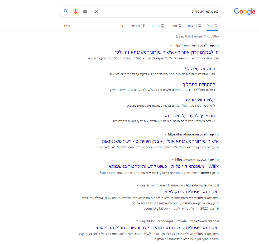 מודעה ממומנת בגוגל על משכנתא דיגיטלית