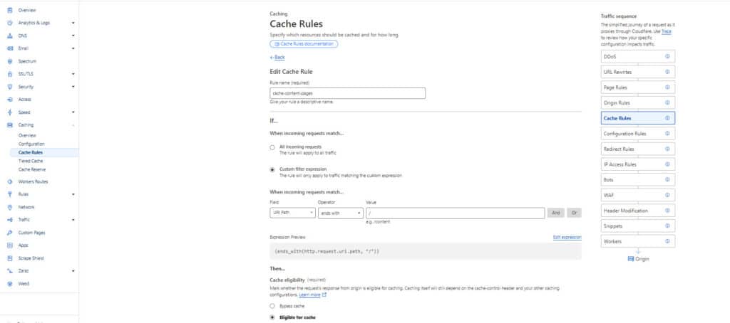 קינפוג cache לאתר בcloudflare