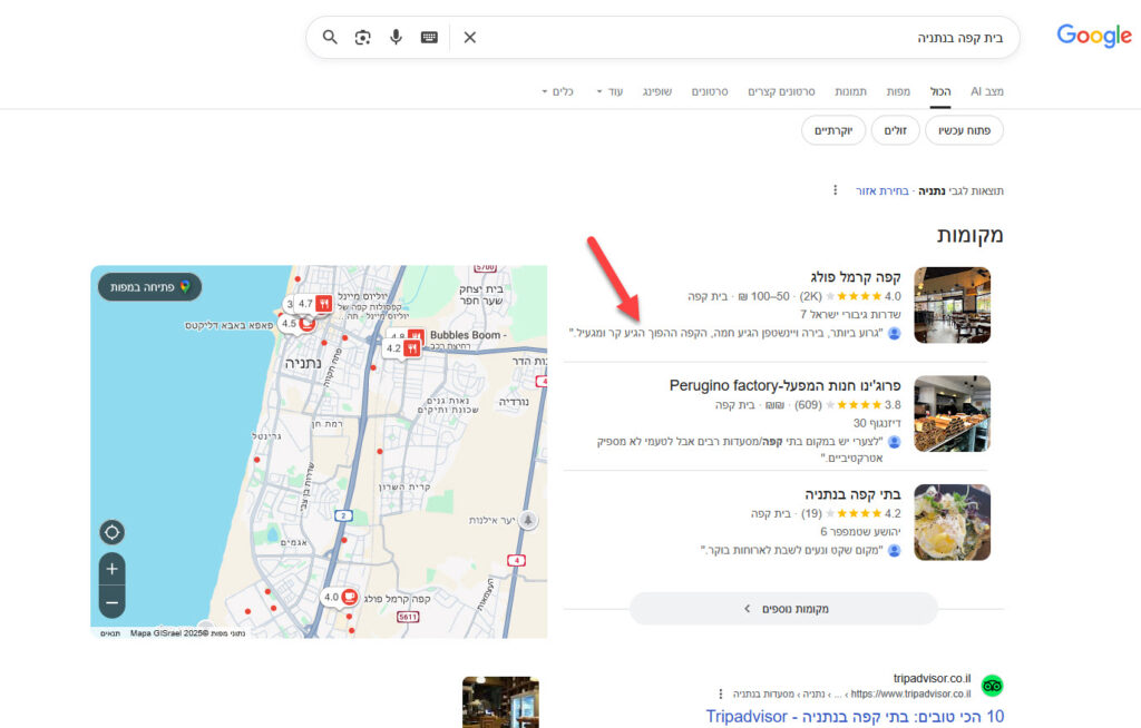 גוגל מפות בית קפה בנתניה